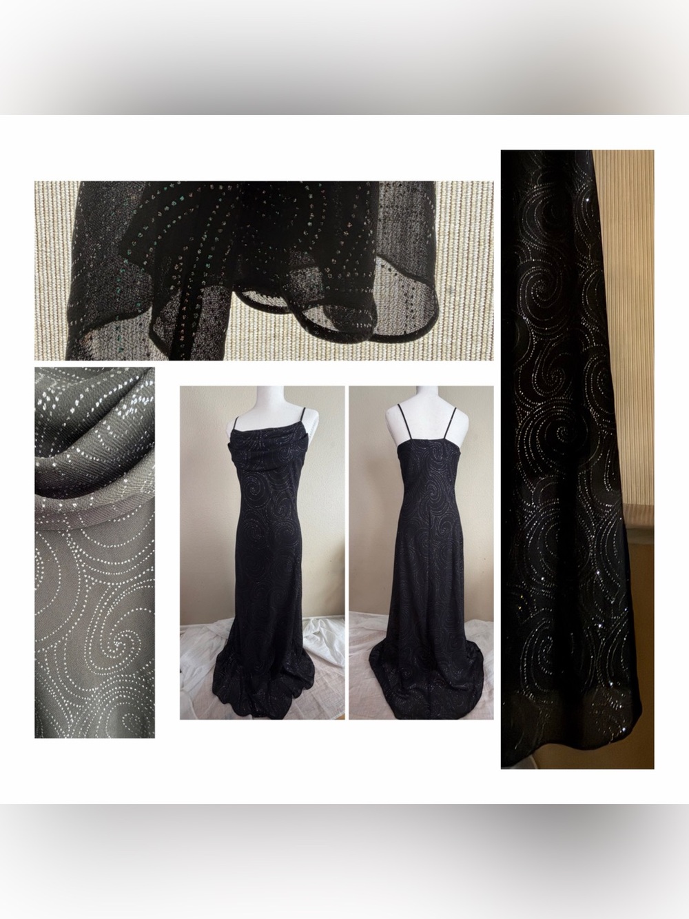 VTG Y2K Karina Nites Whimsygoth GlitterSwirl Cowl Maxi Dress Sz 8 Fits Modrn 2/4